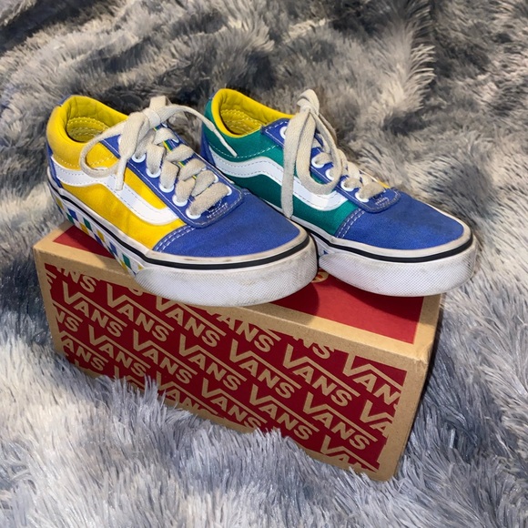 Vans | Shoes | Blue Green And Yellow Vans Kids Size 2 | Poshmark